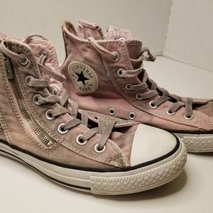 Converse High tops double zipper distressed blush